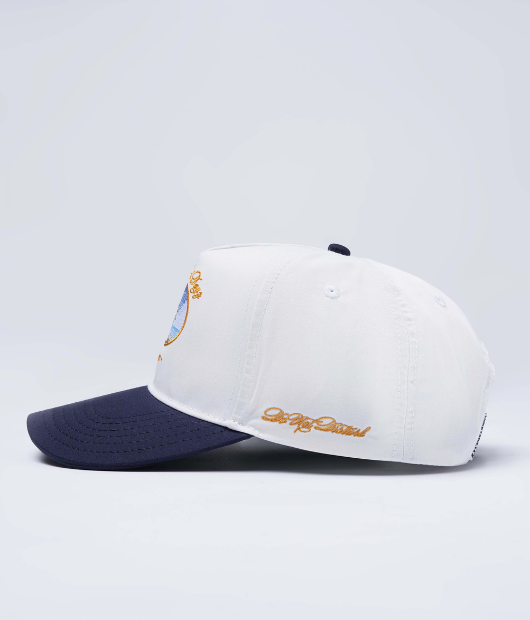 Side profile of white No days hat